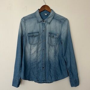 Calvin Klein Chambray Denim Shirt Classic Minimalist Button Up M